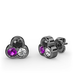 Siyah zirkon, ametist ve swarovski 925 ayar siyah rodyum kaplama gümüş küpe