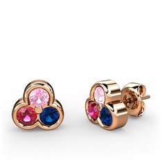 Pembe kuvars, rodolit garnet ve lab safir 8 ayar rose altın küpe