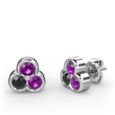 Ametist ve siyah zirkon 14 ayar beyaz altın küpe