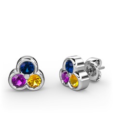 Mini Tria Küpe - Lab safir, ametist ve sitrin 8 ayar beyaz altın küpe #7s1jnd