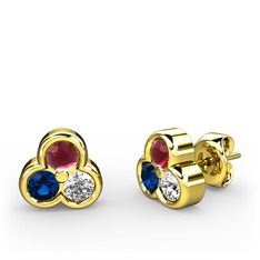 Kök yakut, lab safir ve swarovski 14 ayar altın küpe