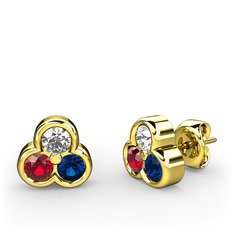 Swarovski, garnet ve lab safir 14 ayar altın küpe