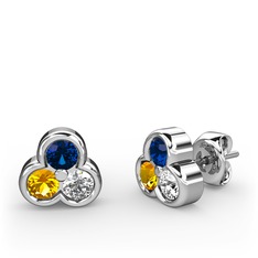 Mini Tria Küpe - Lab safir, sitrin ve swarovski 925 ayar gümüş küpe #885cuh
