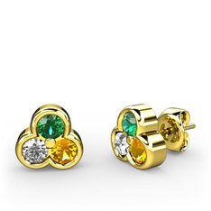 Mini Tria Küpe - Yeşil kuvars, swarovski ve sitrin 925 ayar altın kaplama gümüş küpe #8ed7ws