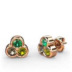 Yeşil kuvars, dumanlı kuvars ve peridot 18 ayar rose altın küpe