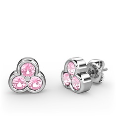 Mini Tria Küpe - Pembe kuvars 8 ayar beyaz altın küpe #8ex4w6