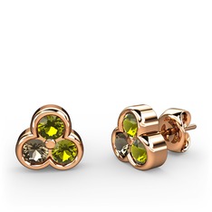 Mini Tria Küpe - Peridot ve dumanlı kuvars 14 ayar rose altın küpe #8ff00d