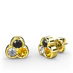 Mini Tria Küpe - Siyah zirkon, swarovski ve sitrin 925 ayar altın kaplama gümüş küpe #8kbih3