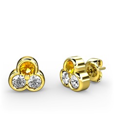 Sitrin, pırlanta ve swarovski 18 ayar altın küpe (0.22 karat)