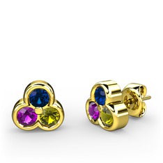 Lab safir, ametist ve peridot 14 ayar altın küpe