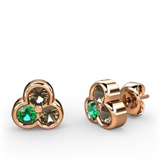 Mini Tria Küpe - Dumanlı kuvars ve yeşil kuvars 8 ayar rose altın küpe #9csjmy