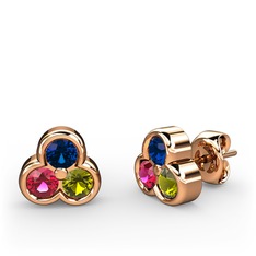 Mini Tria Küpe - Lab safir, rodolit garnet ve peridot 18 ayar rose altın küpe #9ia75g