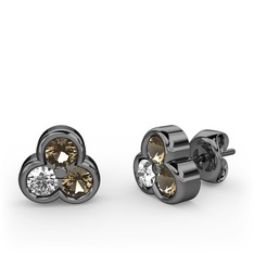 Dumanlı kuvars ve beyaz zirkon 925 ayar siyah rodyum kaplama gümüş küpe