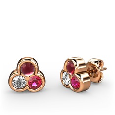 Mini Tria Küpe - Kök yakut, swarovski ve rodolit garnet 18 ayar rose altın küpe #9wnk4u