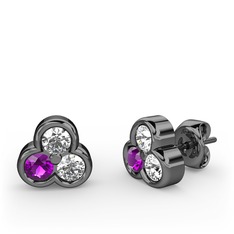 Swarovski ve ametist 925 ayar siyah rodyum kaplama gümüş küpe
