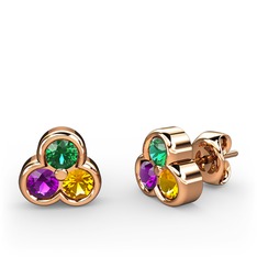 Mini Tria Küpe - Yeşil kuvars, ametist ve sitrin 925 ayar rose altın kaplama gümüş küpe #a1u0mx