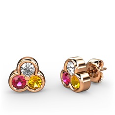 Swarovski, rodolit garnet ve sitrin 925 ayar rose altın kaplama gümüş küpe
