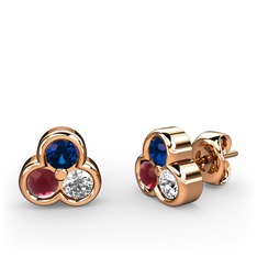 Mini Tria Küpe - Lab safir, kök yakut ve swarovski 18 ayar rose altın küpe #ahdm7u