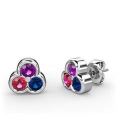 Mini Tria Küpe - Ametist, rodolit garnet ve lab safir 14 ayar beyaz altın küpe #ahk3qa