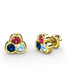 Mini Tria Küpe - Rodolit garnet, lab safir ve akuamarin 8 ayar altın küpe #apwzqi