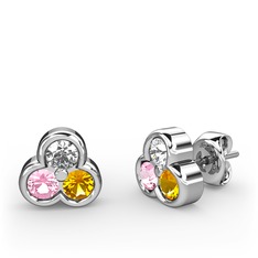 Mini Tria Küpe - Swarovski, pembe kuvars ve sitrin 18 ayar beyaz altın küpe #b90cqe