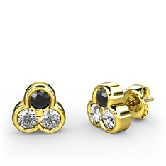 Mini Tria Küpe - Siyah zirkon, pırlanta ve swarovski 8 ayar altın küpe (0.22 karat) #b9bp7f