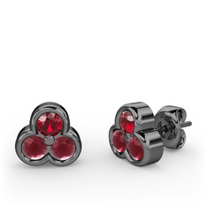 Mini Tria Küpe - Garnet ve kök yakut 925 ayar siyah rodyum kaplama gümüş küpe #bnph9t