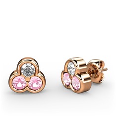 Mini Tria Küpe - Swarovski ve pembe kuvars 18 ayar rose altın küpe #brjqn1