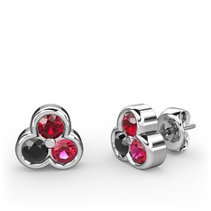 Garnet, siyah zirkon ve rodolit garnet 8 ayar beyaz altın küpe