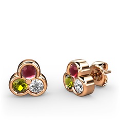 Mini Tria Küpe - Kök yakut, peridot ve pırlanta 925 ayar rose altın kaplama gümüş küpe (0.22 karat) #c8xagf