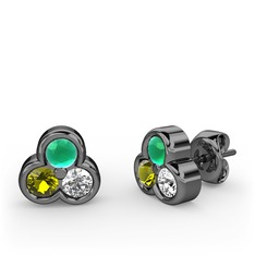 Kök zümrüt, peridot ve beyaz zirkon 925 ayar siyah rodyum kaplama gümüş küpe