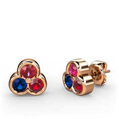 Mini Tria Küpe - Rodolit garnet, lab safir ve garnet 925 ayar rose altın kaplama gümüş küpe #cdopev