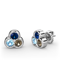 Lab safir, akuamarin ve dumanlı kuvars 925 ayar gümüş küpe