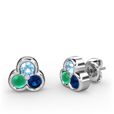 Mini Tria Küpe - Akuamarin, kök zümrüt ve lab safir 14 ayar beyaz altın küpe #cmgj99