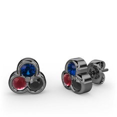 Mini Tria Küpe - Lab safir, kök yakut ve siyah zirkon 925 ayar siyah rodyum kaplama gümüş küpe #cnizx1