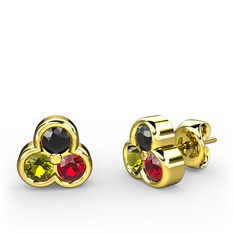 Mini Tria Küpe - Siyah zirkon, peridot ve garnet 18 ayar altın küpe #cscux9