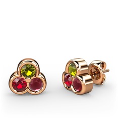 Mini Tria Küpe - Peridot, garnet ve kök yakut 925 ayar rose altın kaplama gümüş küpe #cvrtec