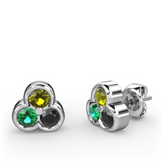 Peridot, yeşil kuvars ve siyah zirkon 8 ayar beyaz altın küpe