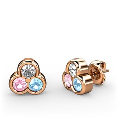 Swarovski, pembe kuvars ve akuamarin 8 ayar rose altın küpe