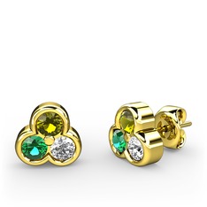Mini Tria Küpe - Peridot, yeşil kuvars ve swarovski 14 ayar altın küpe #demk0r
