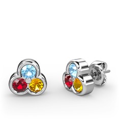 Akuamarin, garnet ve sitrin 925 ayar gümüş küpe