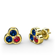 Mini Tria Küpe - Lab safir ve garnet 14 ayar altın küpe #dl3lh4