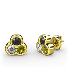Siyah zirkon, pırlanta ve peridot 8 ayar altın küpe (0.22 karat)