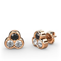 Mini Tria Küpe - Siyah zirkon, pırlanta ve swarovski 14 ayar rose altın küpe (0.22 karat) #dpiw53