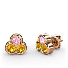 Mini Tria Küpe - Pembe kuvars ve sitrin 8 ayar rose altın küpe #dxbpqp