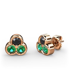 Mini Tria Küpe - Siyah zirkon ve yeşil kuvars 8 ayar rose altın küpe #dzrvc