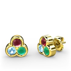 Mini Tria Küpe - Kök yakut, akuamarin ve kök zümrüt 925 ayar altın kaplama gümüş küpe #e1qtce