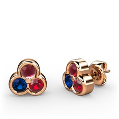 Mini Tria Küpe - Kök yakut, lab safir ve garnet 8 ayar rose altın küpe #e2glr1