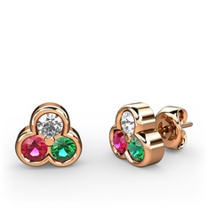 Swarovski, rodolit garnet ve yeşil kuvars 8 ayar rose altın küpe
