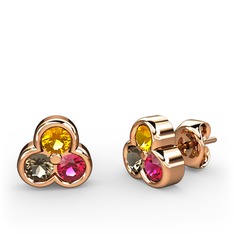 Mini Tria Küpe - Sitrin, dumanlı kuvars ve rodolit garnet 14 ayar rose altın küpe #e4p2ke